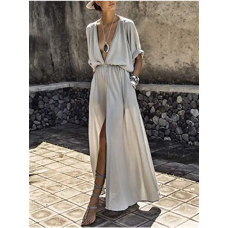 2021 V-Neck Split Dress with Half Sleeves - Image 3