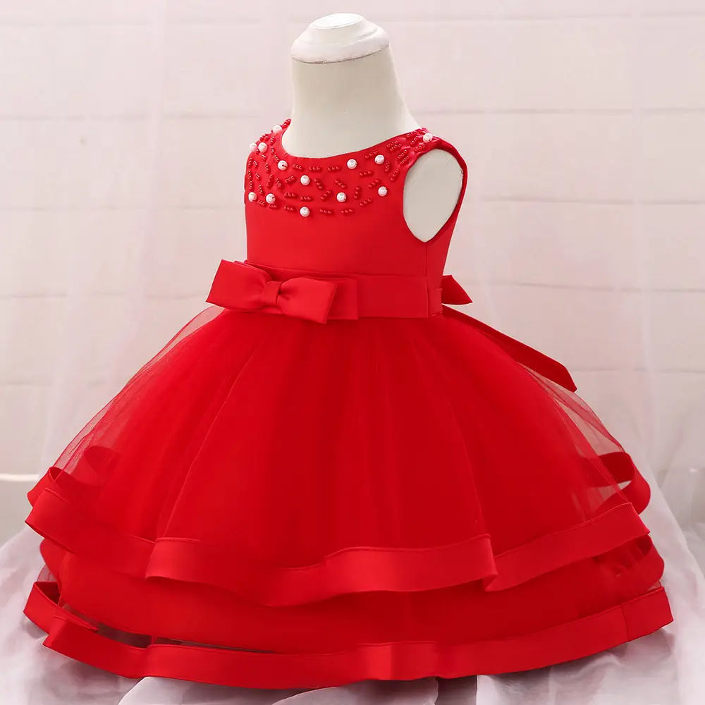Baby Princess Bow Dress Beige Tulle Layered - Image 3