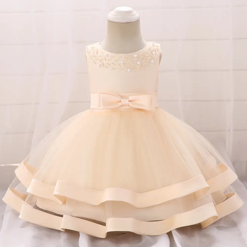 Baby Princess Bow Dress Beige Tulle Layered - Image 10