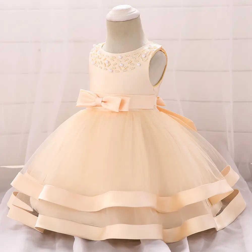 Baby Princess Bow Dress Beige Tulle Layered - Image 6