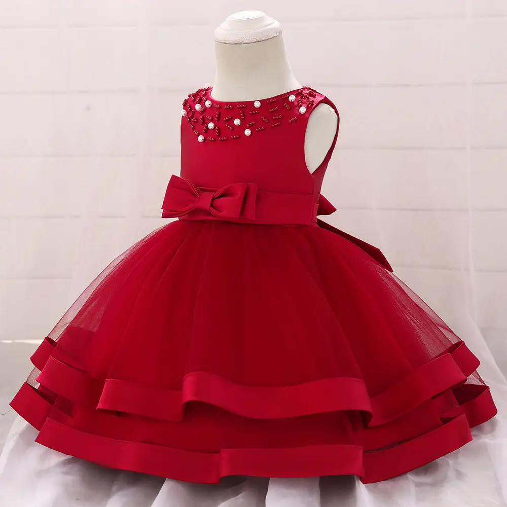 Baby Princess Bow Dress Beige Tulle Layered - Image 7