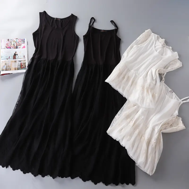 Black Modal Inner Petticoat Dress with Korean Lace Base - Image 5