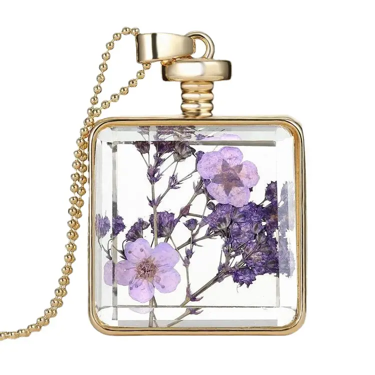 Dried Flower Starry Photo Frame Necklace