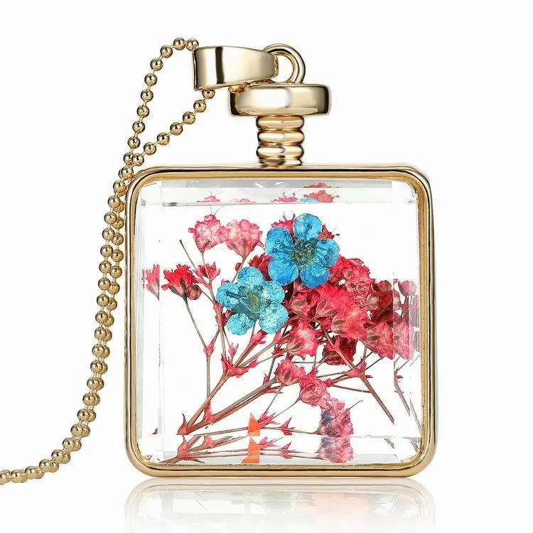 Dried Flower Starry Photo Frame Necklace