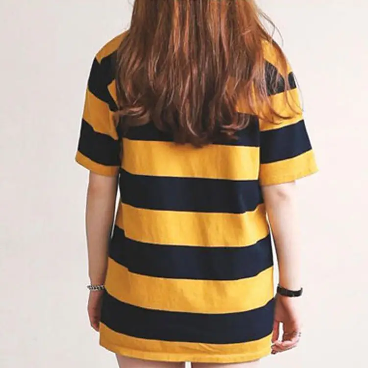 Women Striped T-Shirt Yellow Black Loose Fit Summer - Image 4