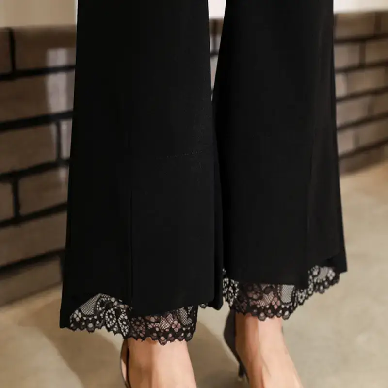 European American Women's Thin Flared Trousers Elastic High Waist Pockets - Image 5