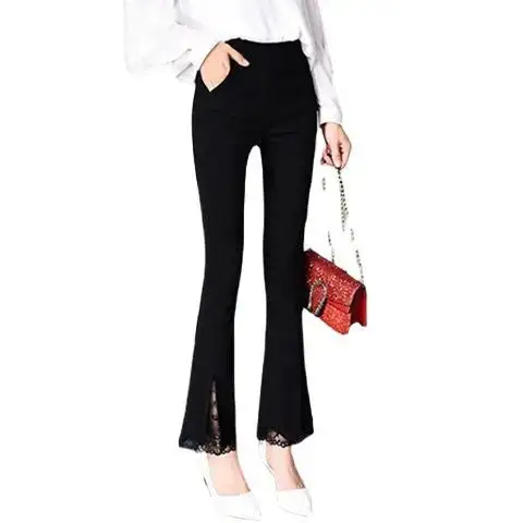 European American Women's Thin Flared Trousers Elastic High Waist Pockets - Image 8