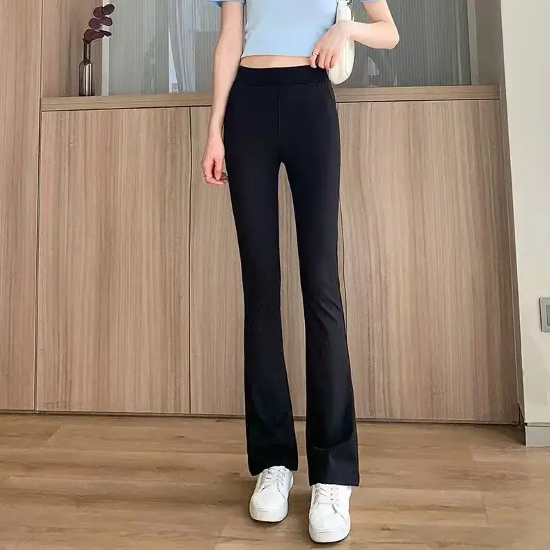 European American Women's Thin Flared Trousers Elastic High Waist Pockets - Image 2