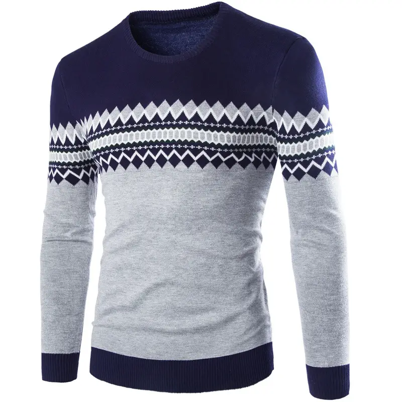Men's Green Black Geometric Knit Long Sleeve Sweater - Image 3