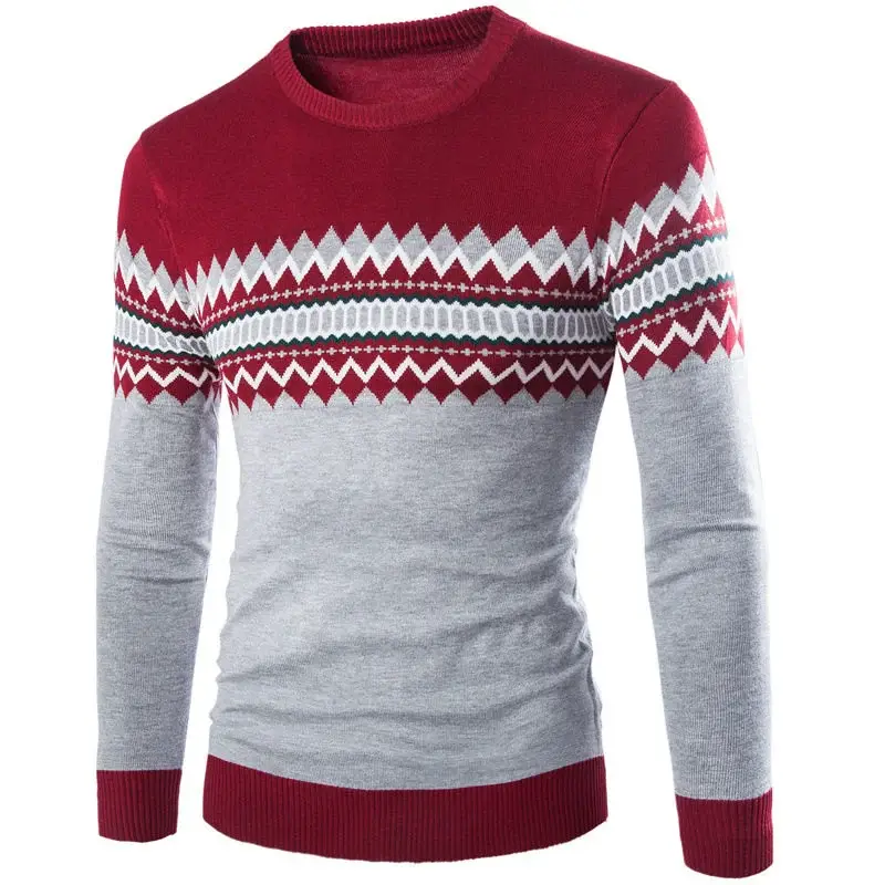 Men's Green Black Geometric Knit Long Sleeve Sweater — feature 3