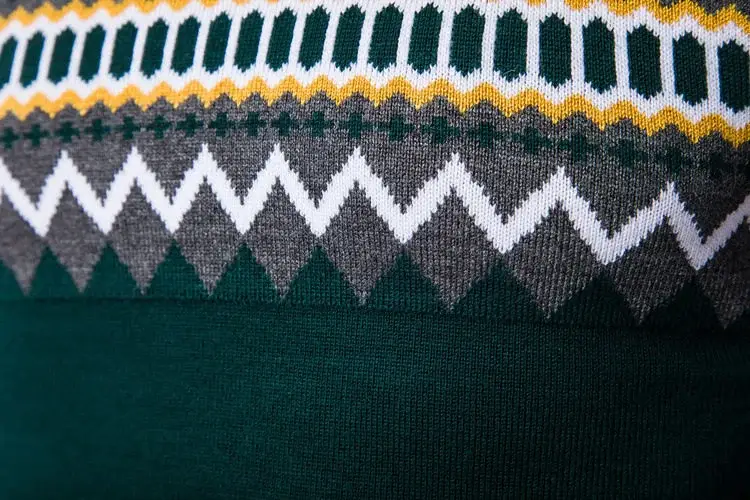Men's Green Black Geometric Knit Long Sleeve Sweater — feature 5