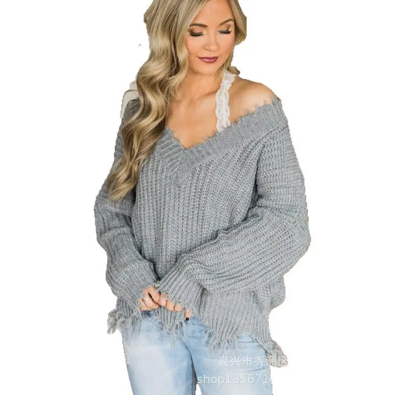 Women's 2023 Knit V-Neck Loose Pullover Sweater Mint Green - Image 12