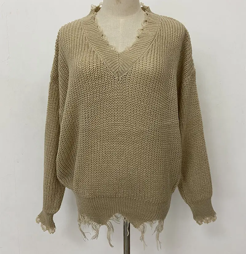 Women's 2023 Knit V-Neck Loose Pullover Sweater Mint Green - Image 7
