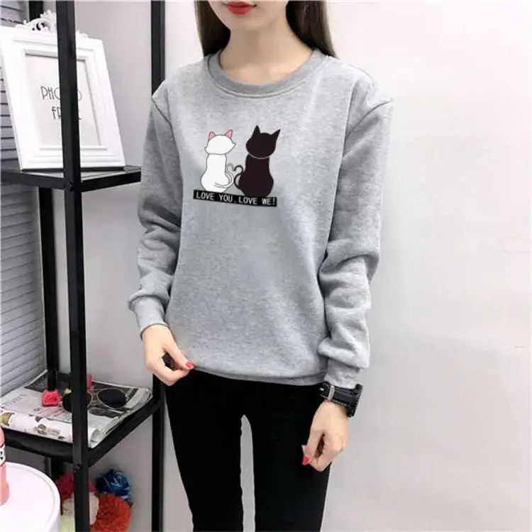 Light Blue Fleece Lined Sweatshirt for Women, Korean Style, Loose Fit - Image 11