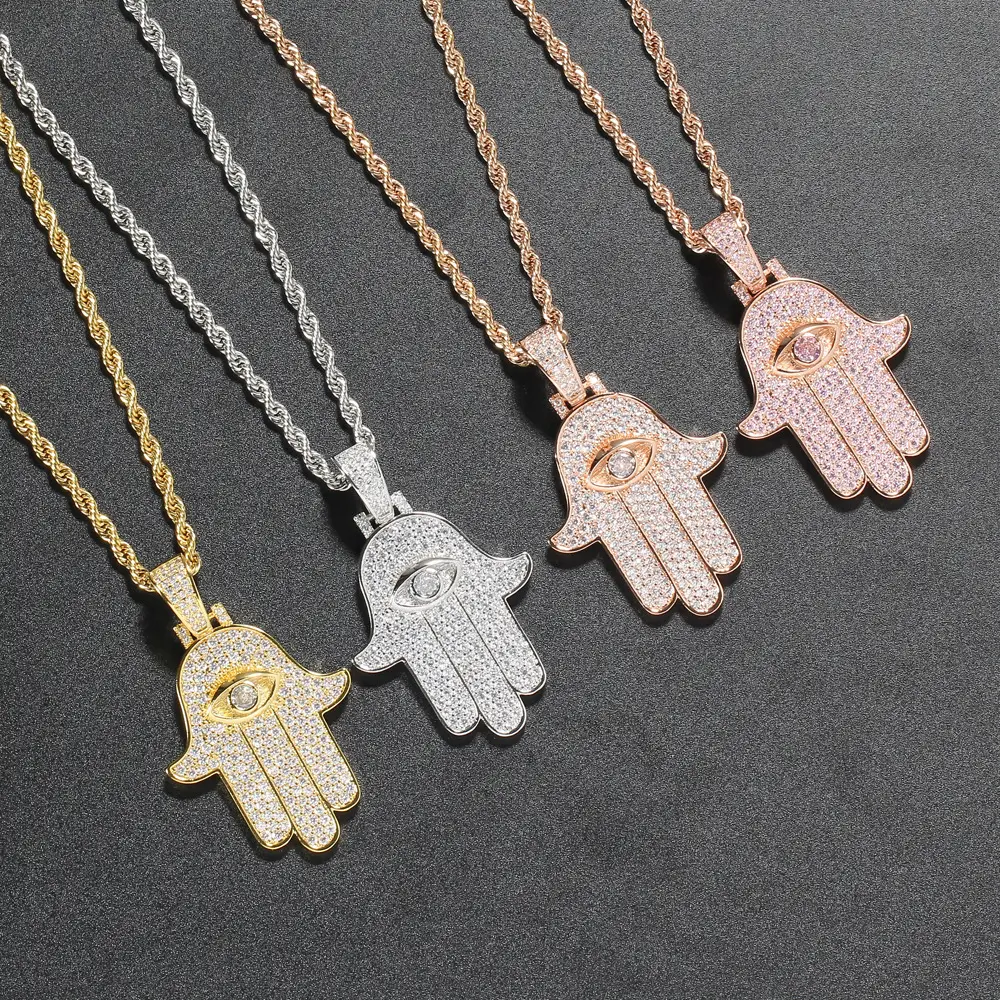 European Hip Hop Lucky Palm Necklace with Full Zirconium Pendant - Image 2