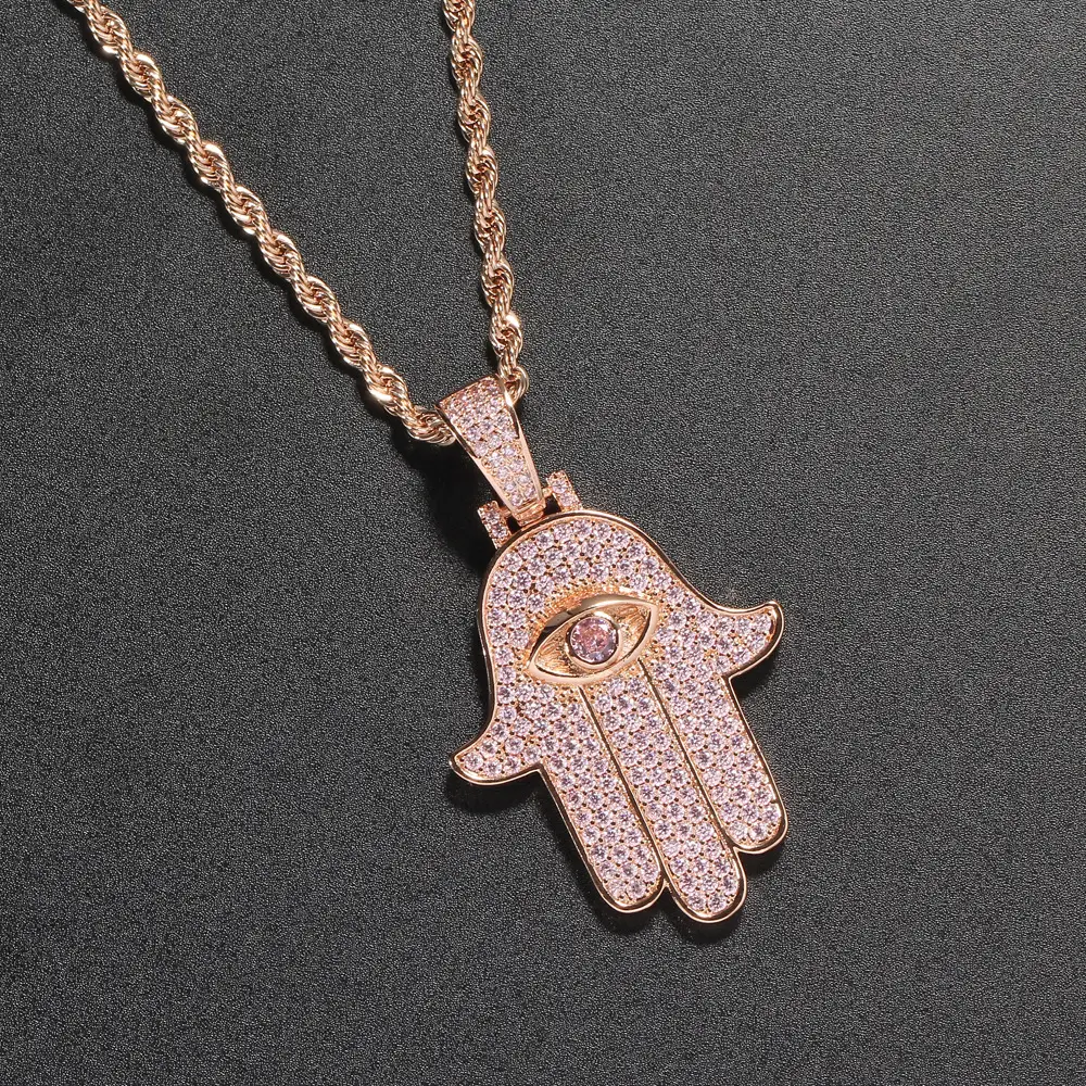 European Hip Hop Lucky Palm Necklace with Full Zirconium Pendant - Image 3