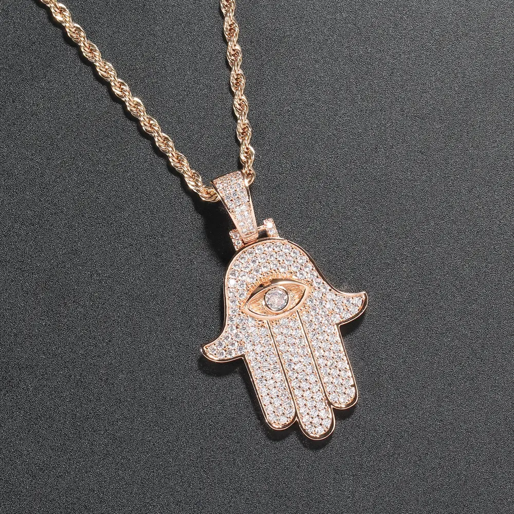 European Hip Hop Lucky Palm Necklace with Full Zirconium Pendant - Image 4