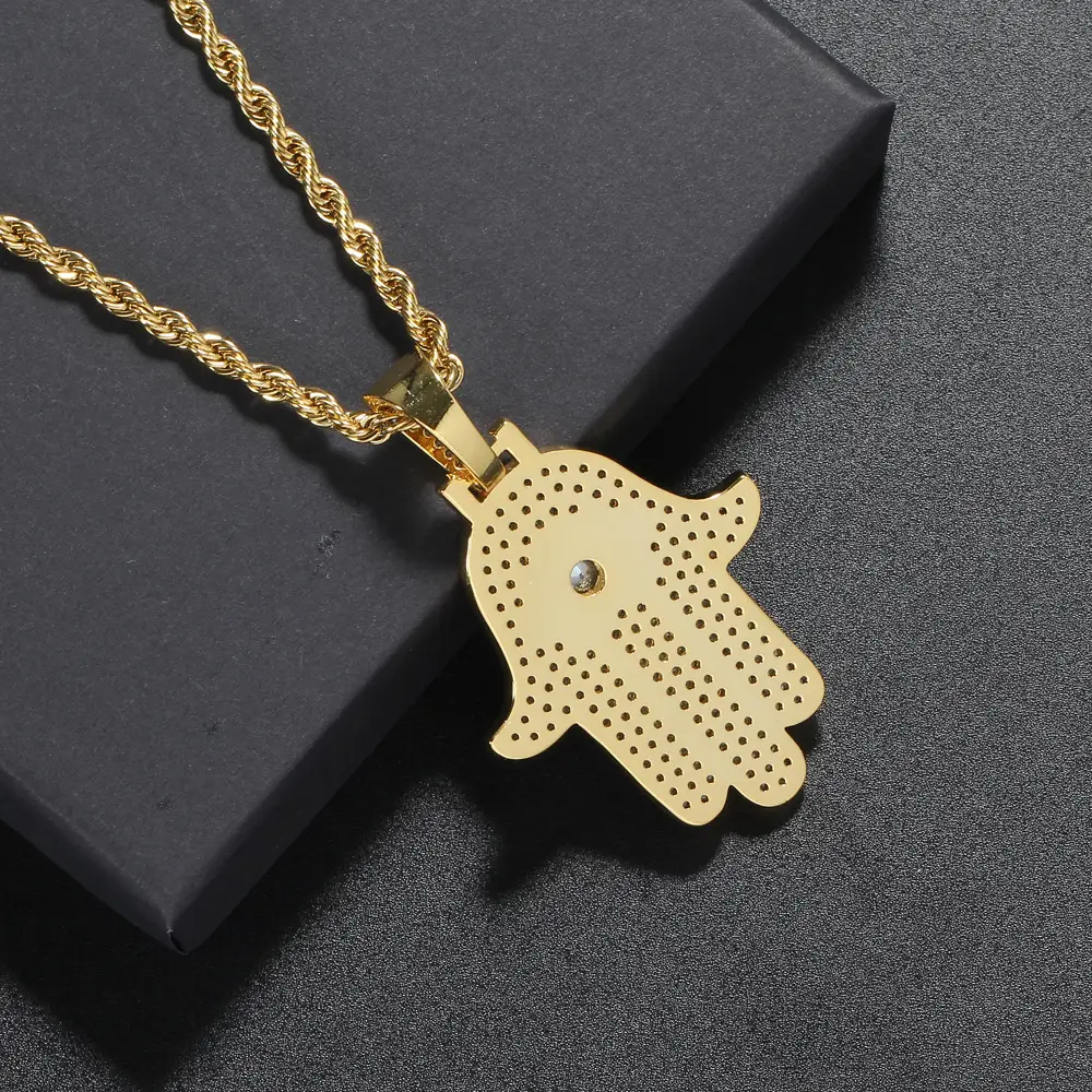 European Hip Hop Lucky Palm Necklace with Full Zirconium Pendant - Image 5