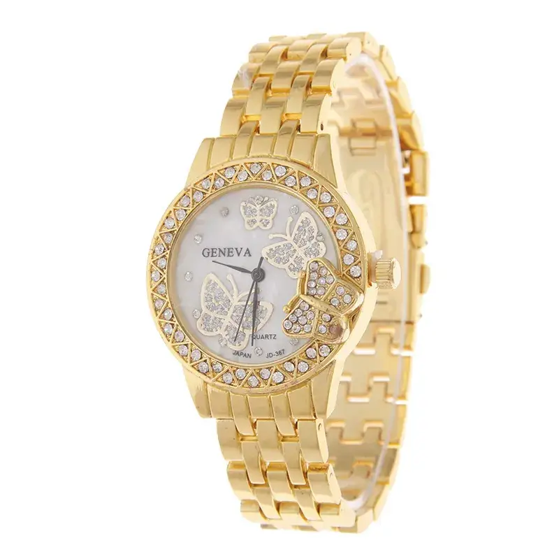 Women's Rose Gold Full Diamond Watch with Butterfly Design - Image 2
