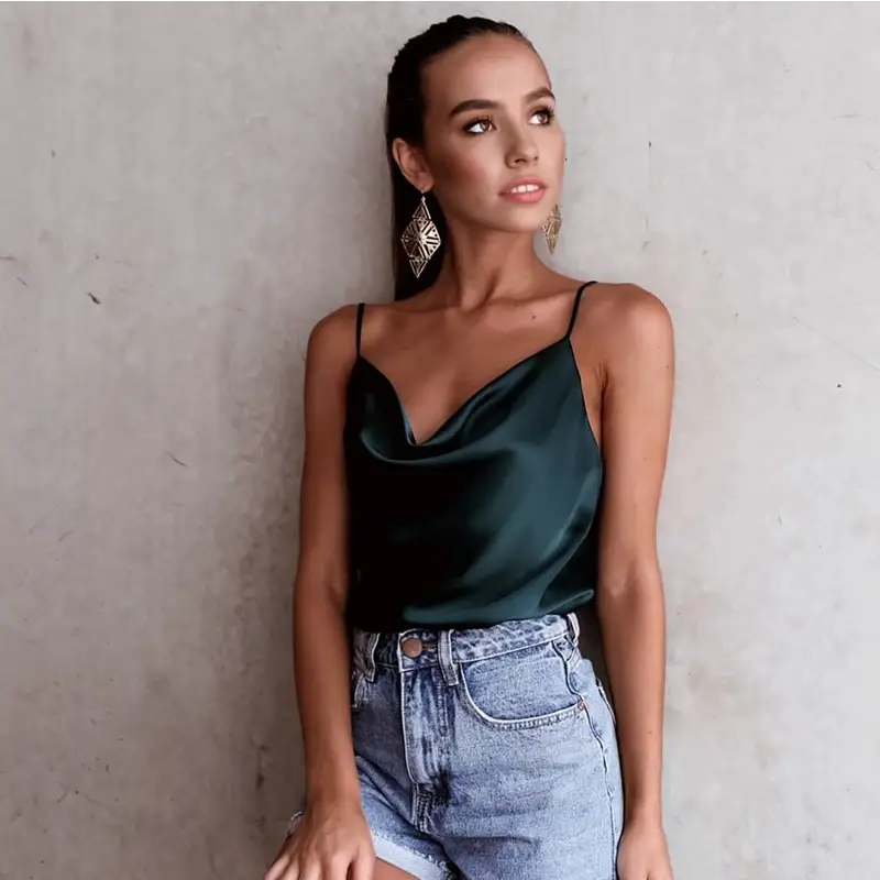 Women's Green Satin Camisole Vest 2023 - Image 13