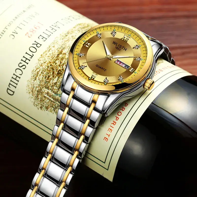 Swiss Style Men's Quartz Watch Gold Silver Dual Calendar - Image 7