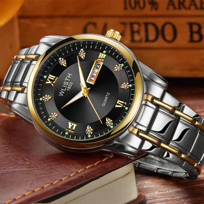 Swiss Style Men's Quartz Watch Gold Silver Dual Calendar - Image 8