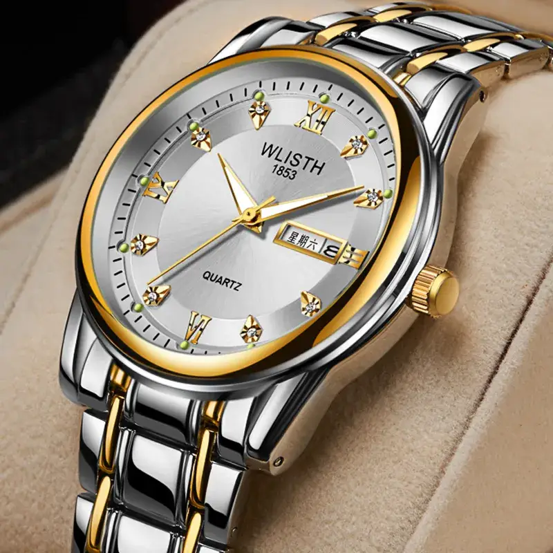 Swiss Style Men's Quartz Watch Gold Silver Dual Calendar - Image 9