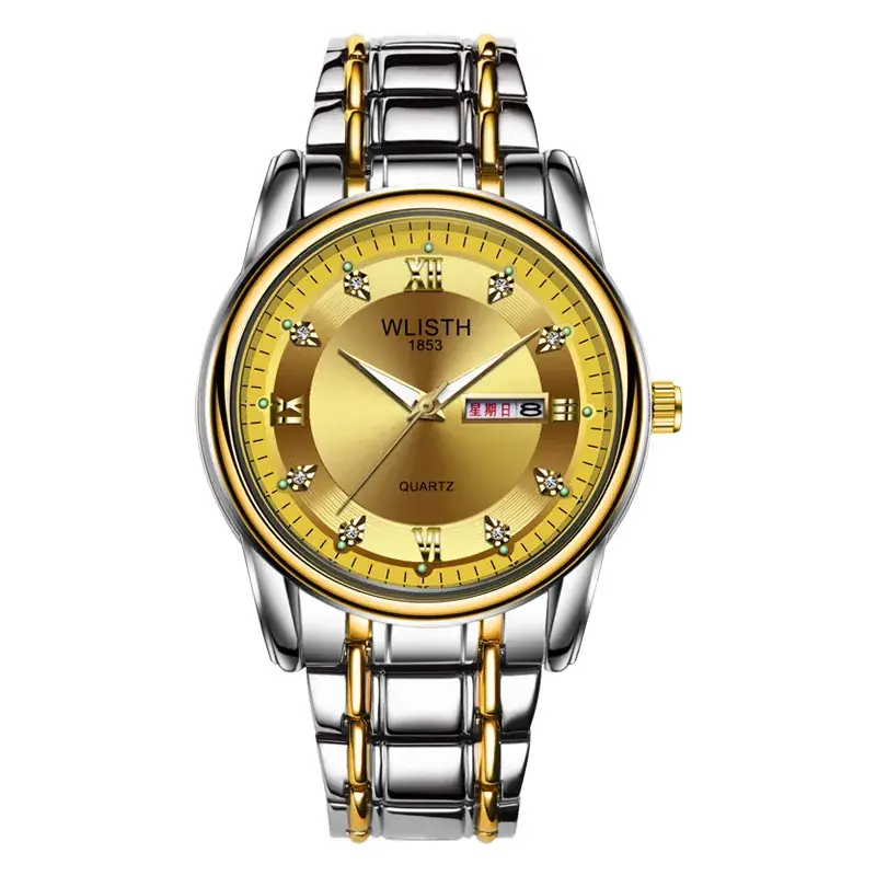 Swiss Style Men's Quartz Watch Gold Silver Dual Calendar - Image 10