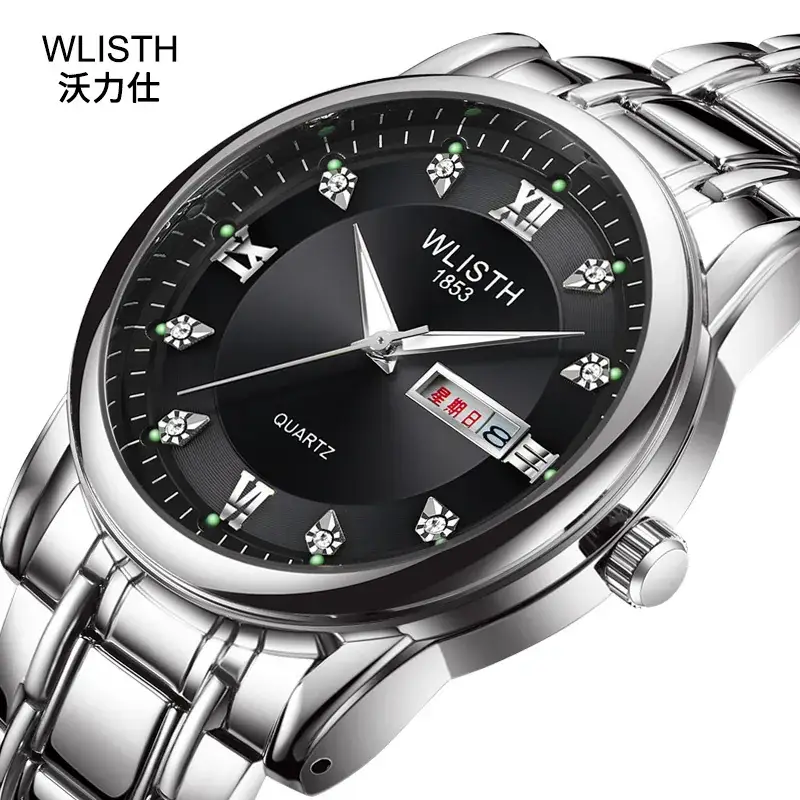 Swiss Style Men's Quartz Watch Gold Silver Dual Calendar - Image 4