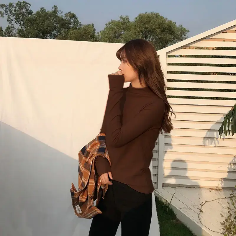 Women's Black Long Sleeve T-Shirt Solid Color 2025 - Image 6