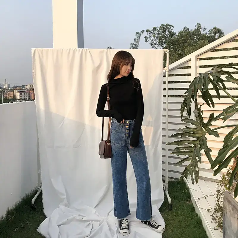 Women's Black Long Sleeve T-Shirt Solid Color 2025 — feature 4