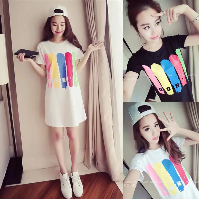 2025 Summer Loose Printed T-Shirt Women Mid-Length Round Neck - Image 3