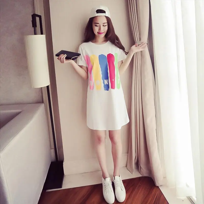2025 Summer Loose Printed T-Shirt Women Mid-Length Round Neck - Image 4