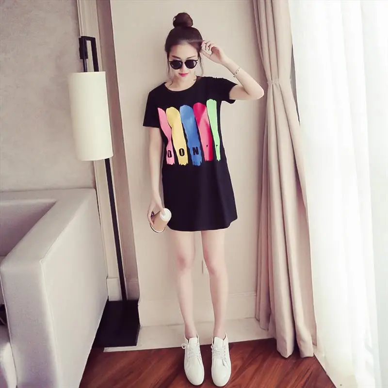 2025 Summer Loose Printed T-Shirt Women Mid-Length Round Neck - Image 5
