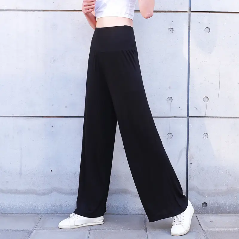 Women's Black Modal Wide Leg Pants Spring Autumn — feature 10