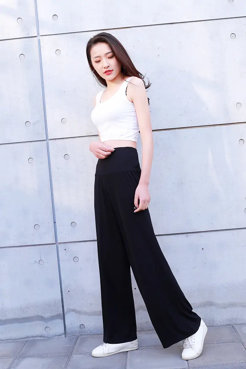 Women's Black Modal Wide Leg Pants Spring Autumn — feature 12
