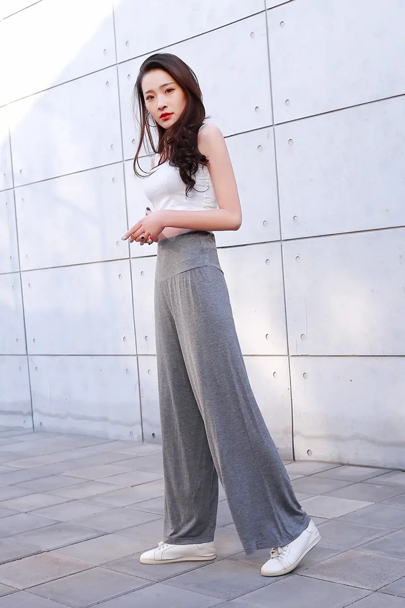 Women's Black Modal Wide Leg Pants Spring Autumn — feature 18