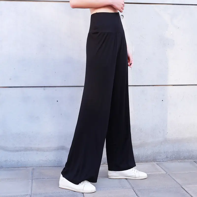 Women's Black Modal Wide Leg Pants Spring Autumn — feature 7