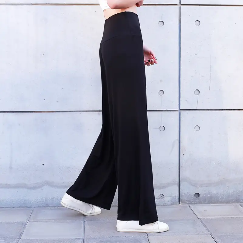 Women's Black Modal Wide Leg Pants Spring Autumn — feature 8