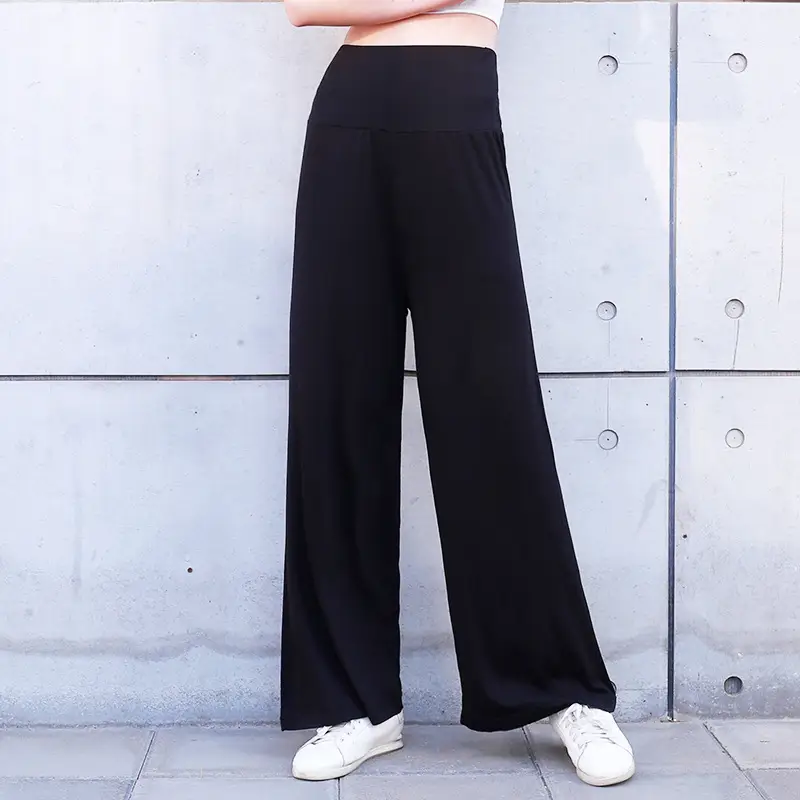 Women's Black Modal Wide Leg Pants Spring Autumn — feature 9