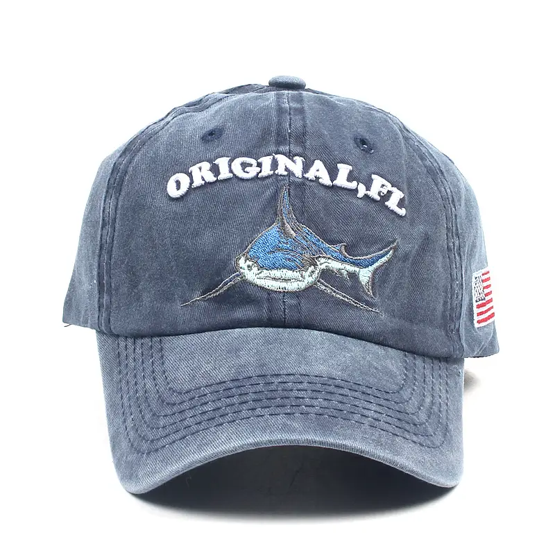Women Washed Vintage Shark Cap Blue Embroidered - Image 9