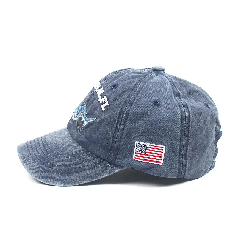 Women Washed Vintage Shark Cap Blue Embroidered - Image 11