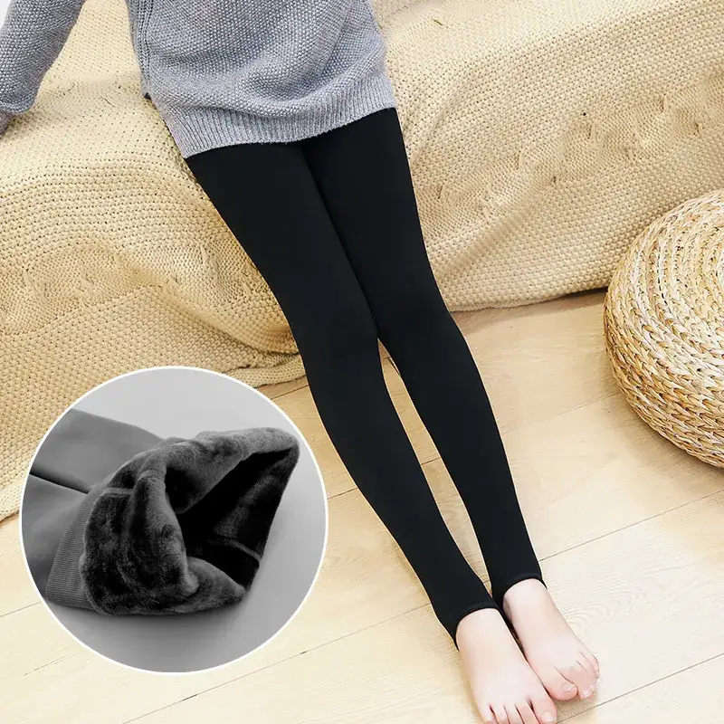 Autumn Winter Velvet Leggings for Kids Black - Image 2
