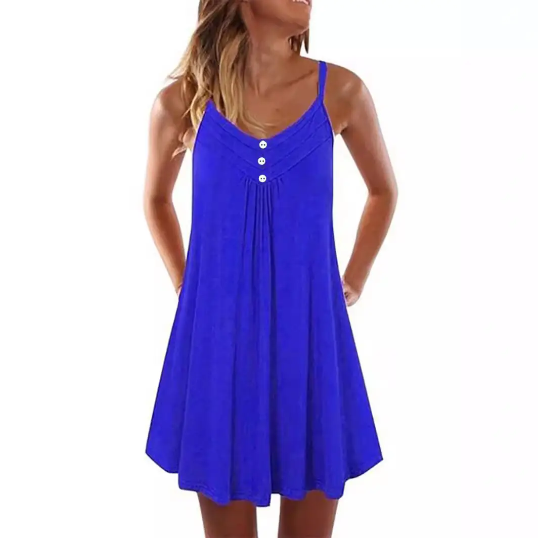 Black Button Strap Dress for Women Summer Wear - Image 11