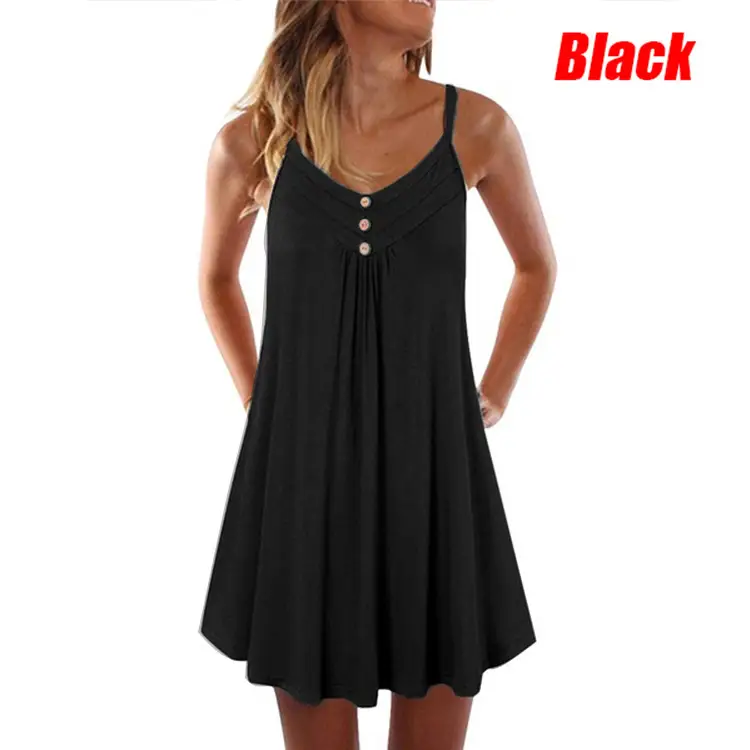 Black Button Strap Dress for Women Summer Wear - Image 12