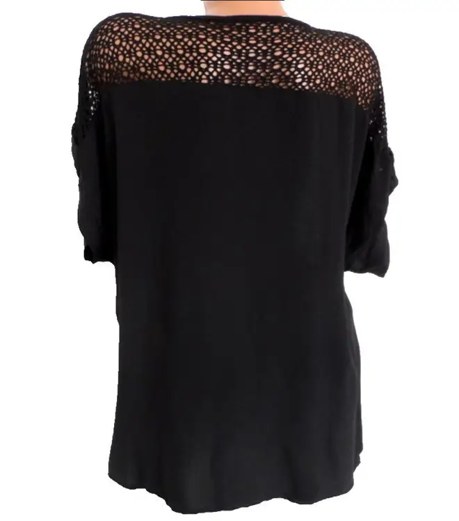 Black Lace V-Neck Embroidered Short Sleeve Top — feature 6