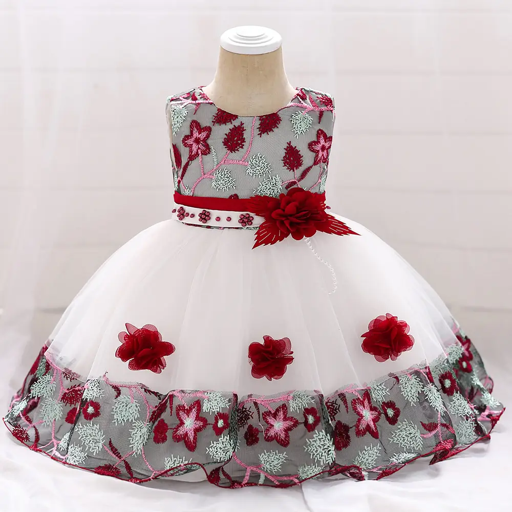 Baby Full Moon Dress Grey Turquoise Floral Baby Girls Dress - Image 6