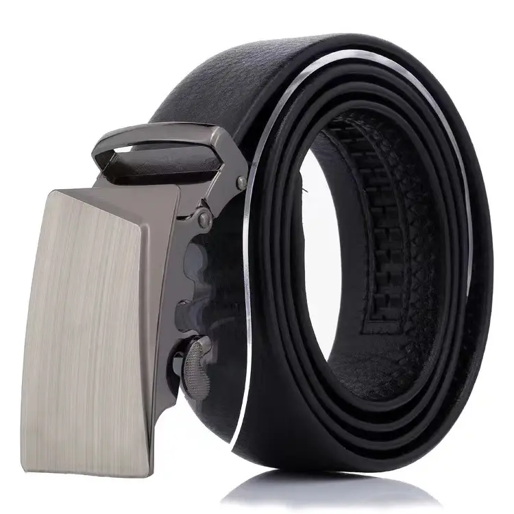 Men's Black Leather Belt with Gold Buckle - Image 3