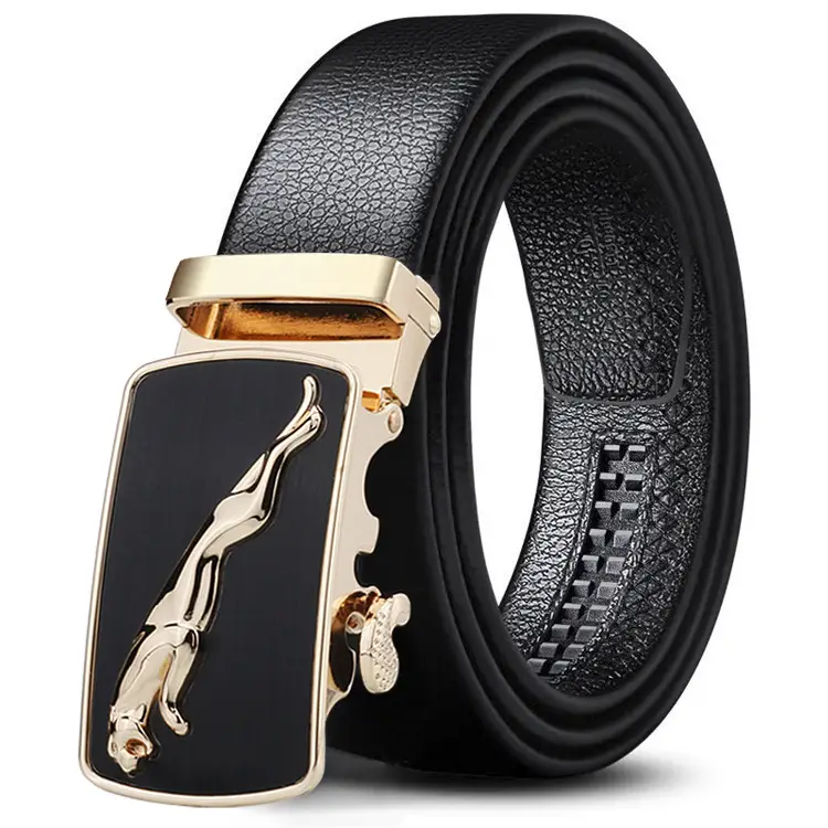 Men's Black Leather Belt with Gold Buckle - Image 4