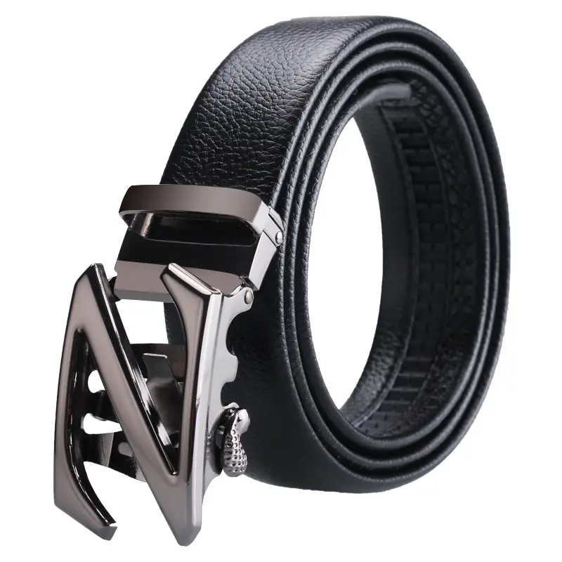 Men's Black Leather Belt with Gold Buckle - Image 5